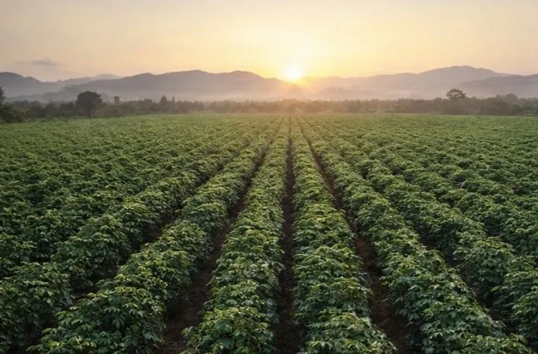 Plantación al amanecer en el norte de Costa Rica